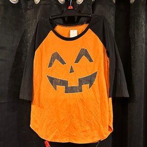 Zoe + Liv Orange and Black Pumpkin Face Costume Shirt 3/4 sleeves